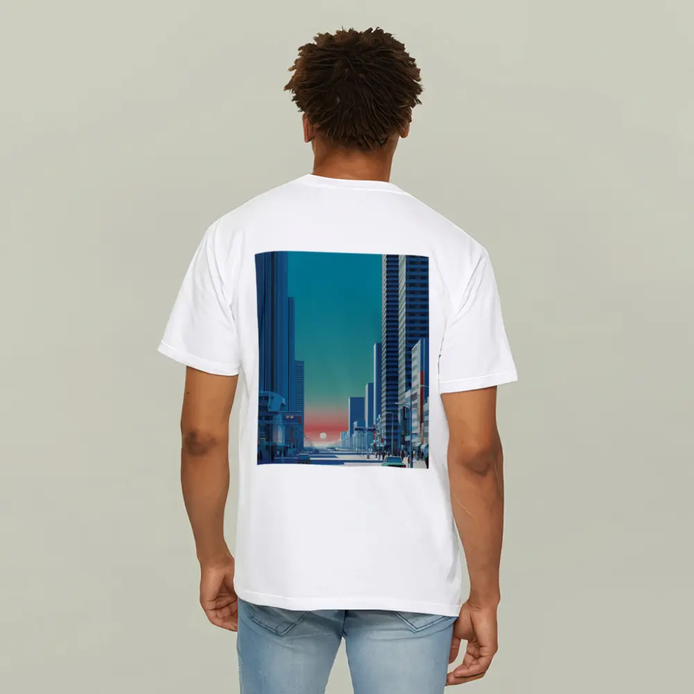Retro City Street Sunset Blue Skyscraper – T-Shirts