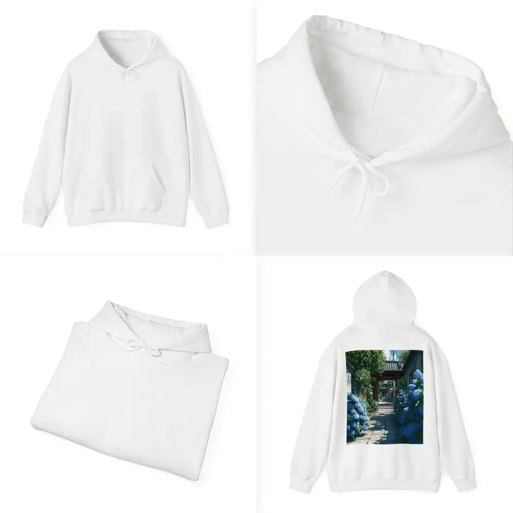 Blue Hydrangeas Japanese Alley Anime Style – Hoodies