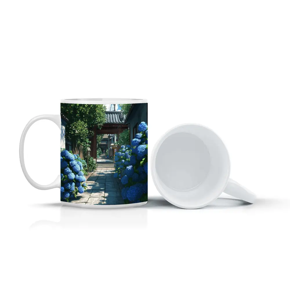 Blue Hydrangeas Japanese Alley Anime Style – Mugs