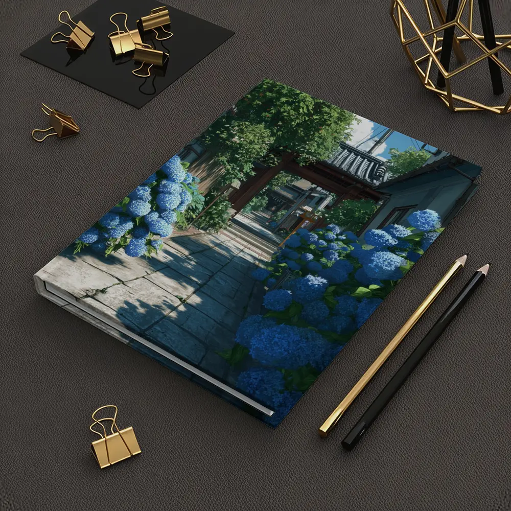 Blue Hydrangeas Japanese Alley Anime Style – Notebooks