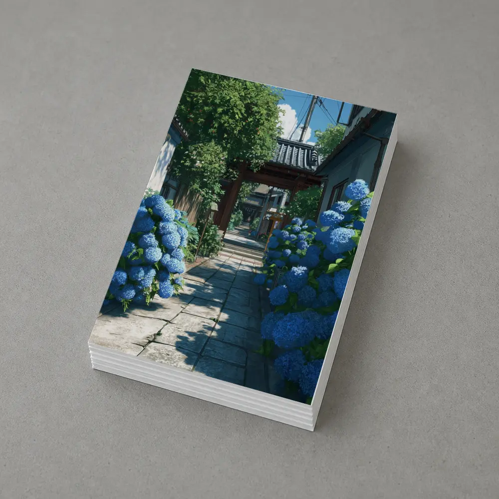 Blue Hydrangeas Japanese Alley Anime Style – Postcards