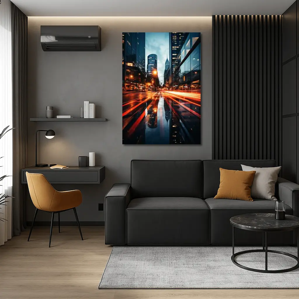 Rainy City Street Long Exposure Night – Wall Art