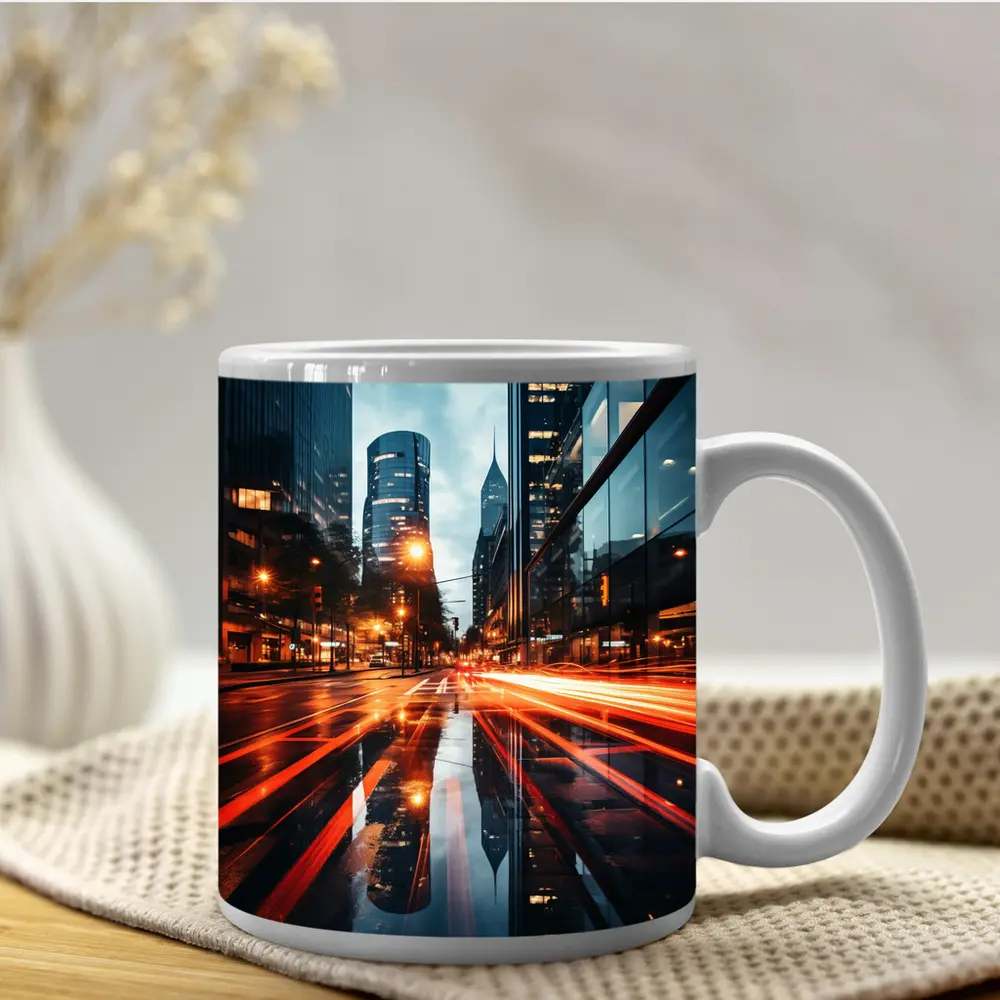 Rainy City Street Long Exposure Night – Mugs