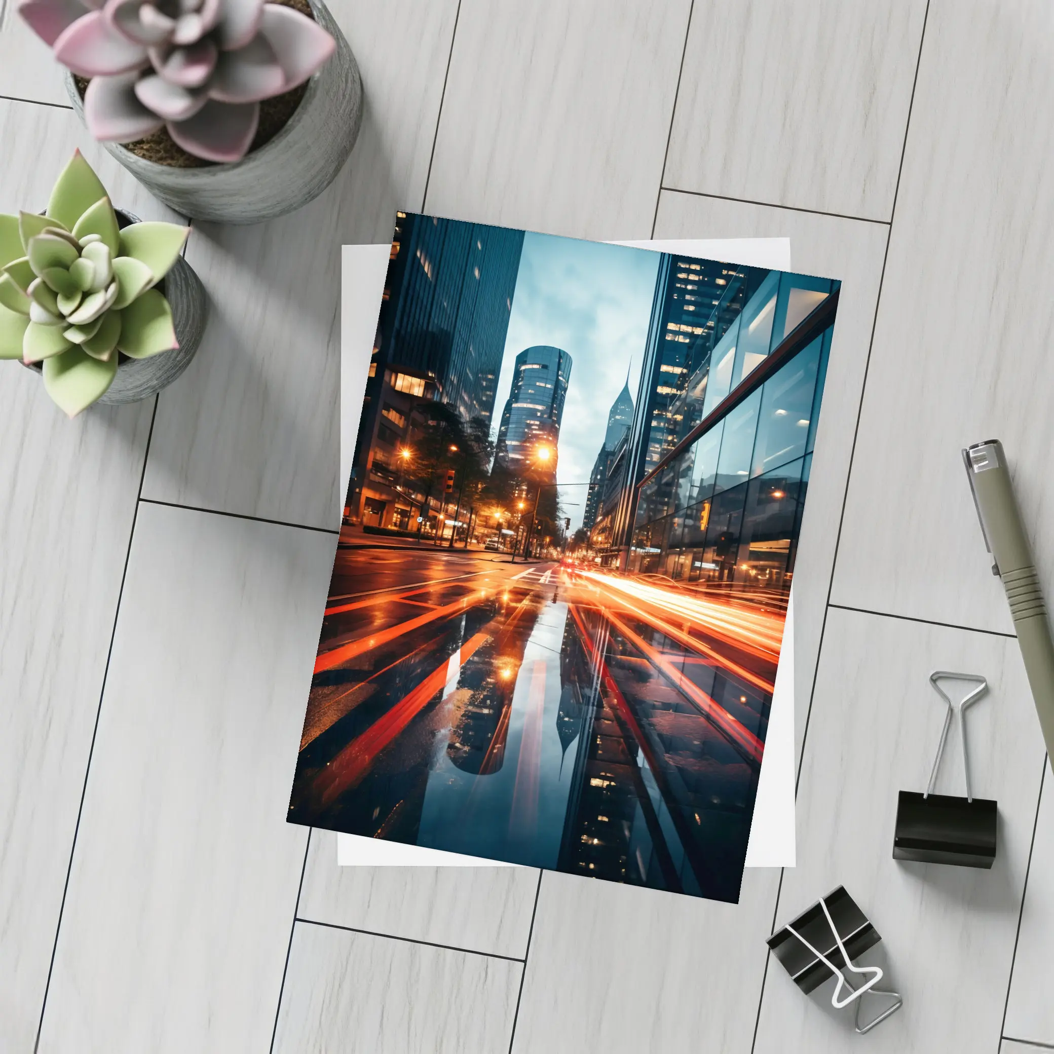 Rainy City Street Long Exposure Night – Postcards