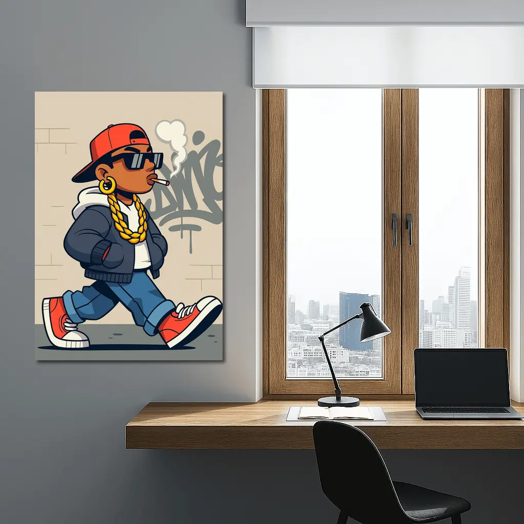 Hip Hop Cartoon Character Walking Graffiti Wall – Wall Art