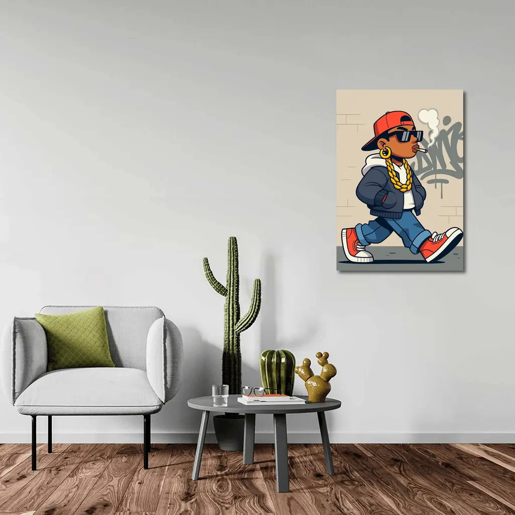 Hip Hop Cartoon Character Walking Graffiti Wall – Wall Art