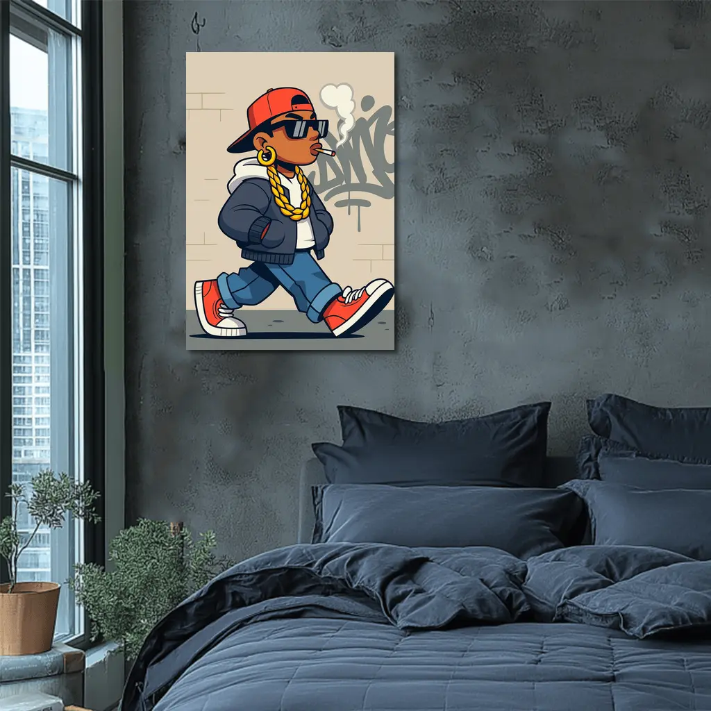 Hip Hop Cartoon Character Walking Graffiti Wall – Wall Art