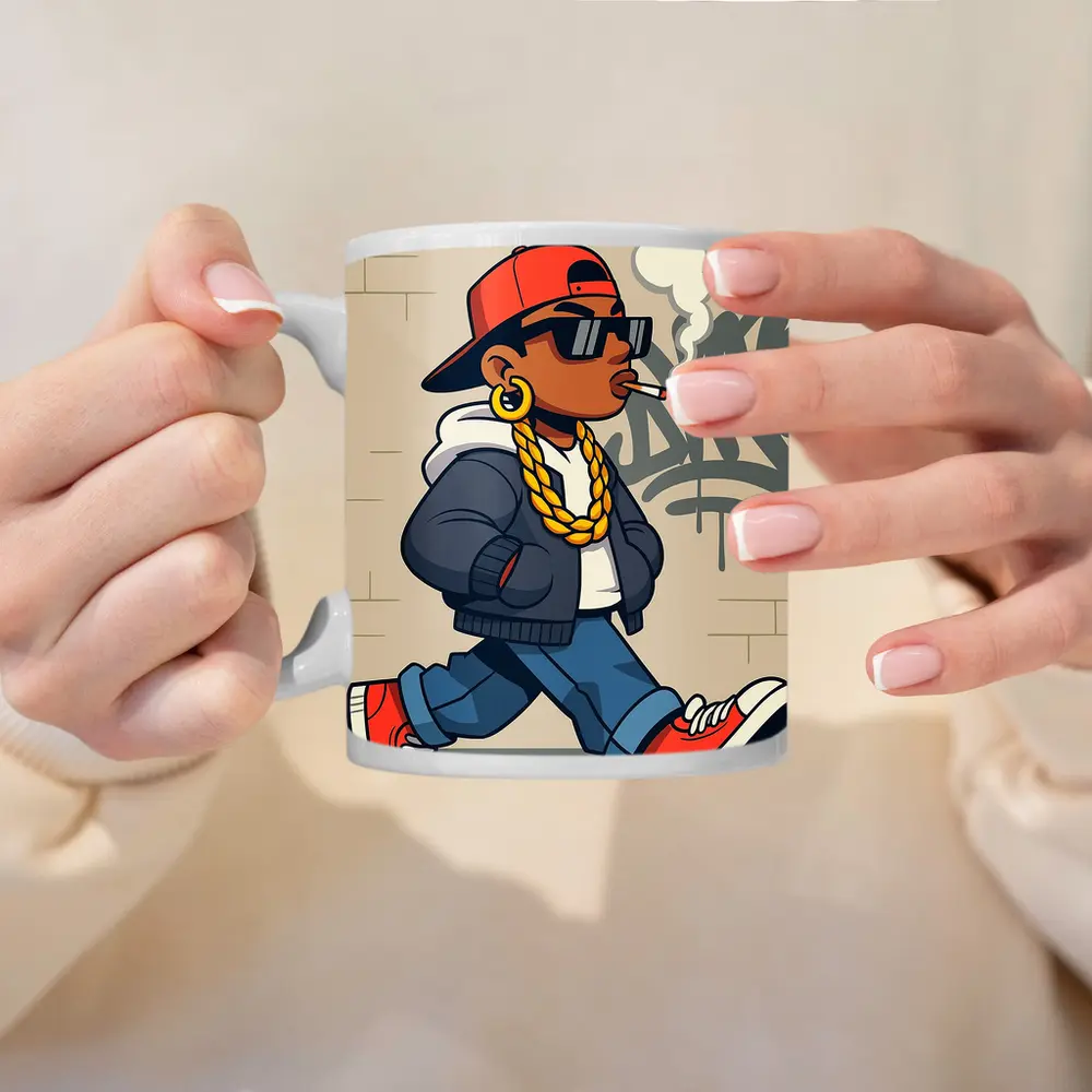 Hip Hop Cartoon Character Walking Graffiti Wall – Mugs