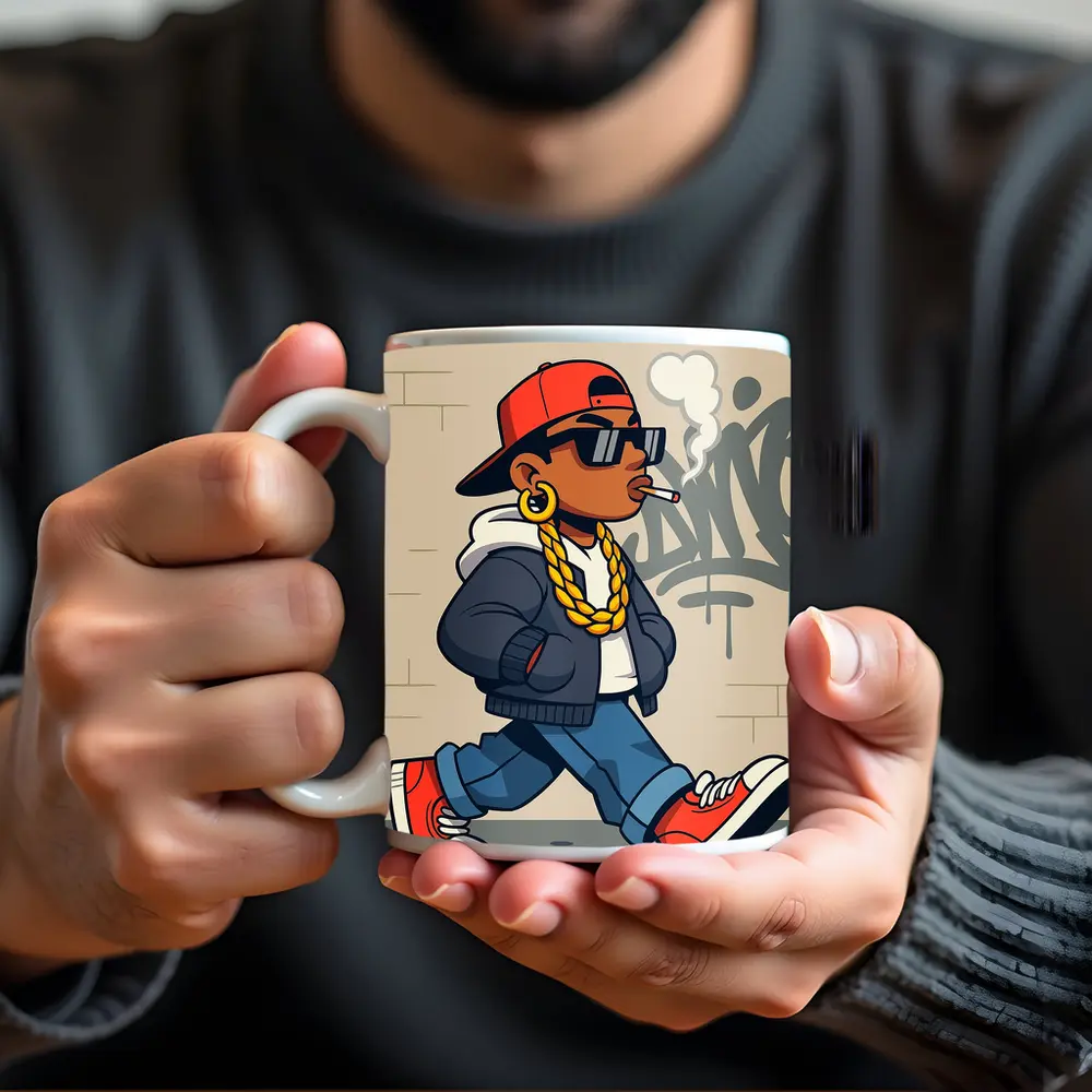 Hip Hop Cartoon Character Walking Graffiti Wall – Mugs