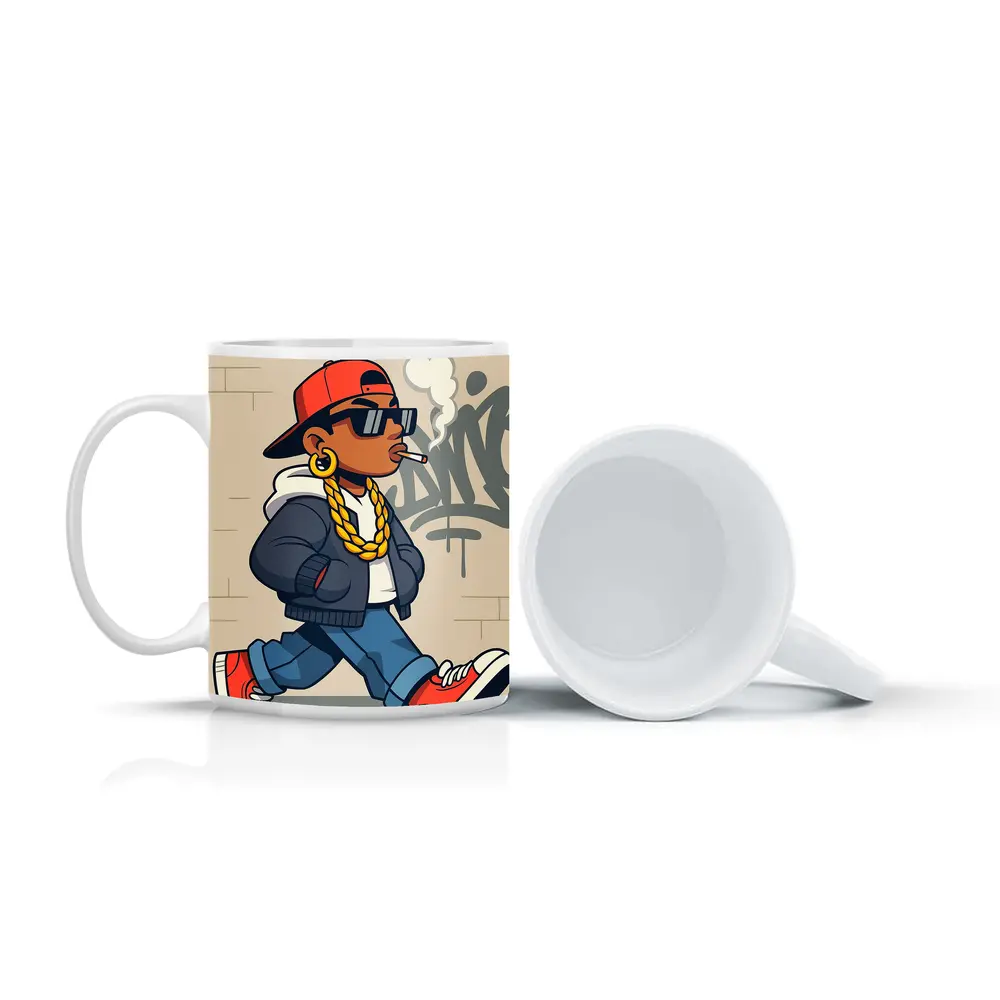 Hip Hop Cartoon Character Walking Graffiti Wall – Mugs