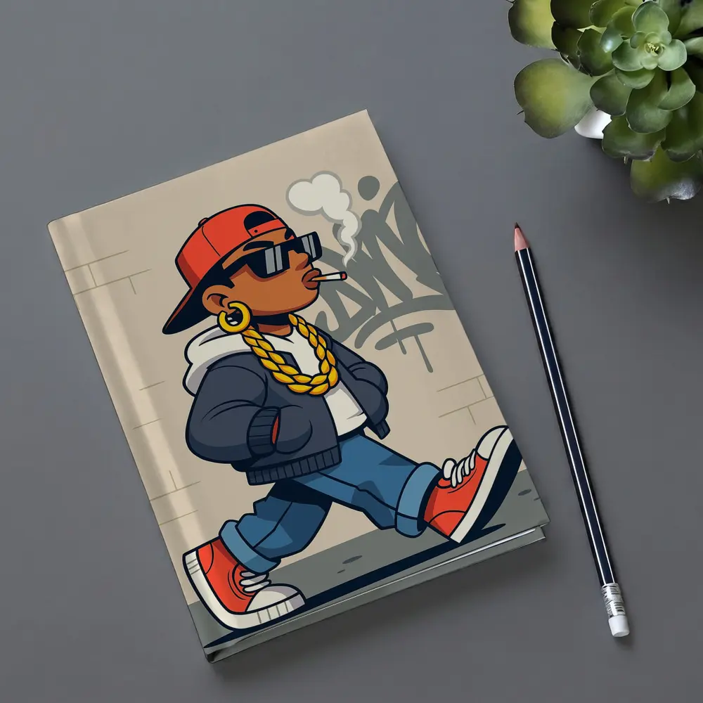Hip Hop Cartoon Character Walking Graffiti Wall – Notebooks