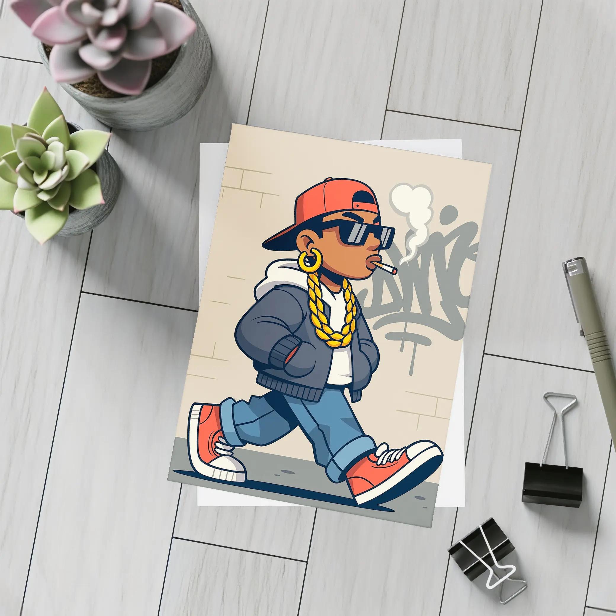Hip Hop Cartoon Character Walking Graffiti Wall – Postcards