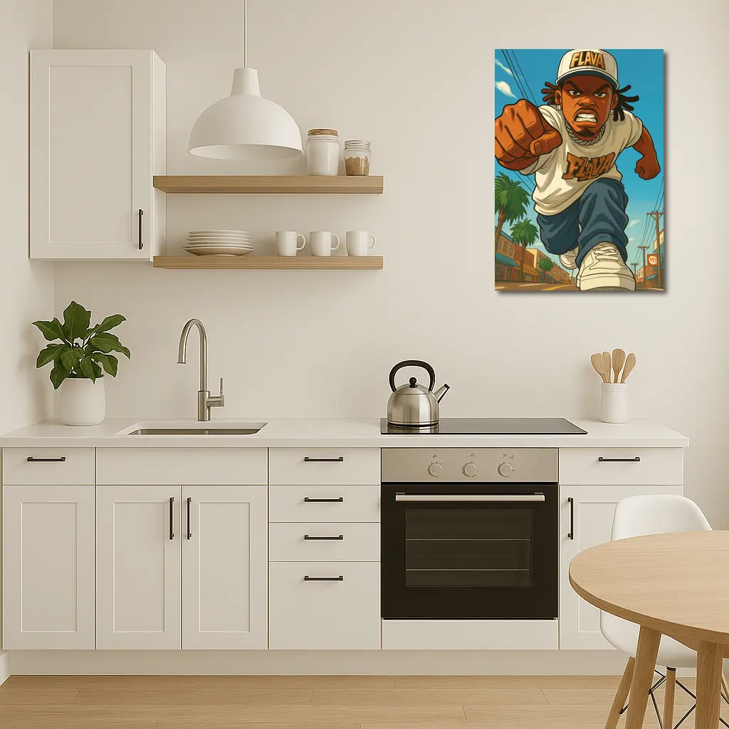 Anime Hip Hop Fighter Running City Street – Wall Art