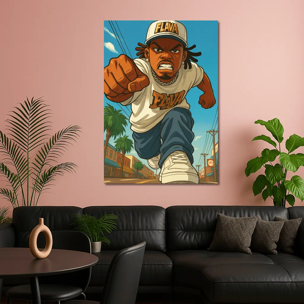 Anime Hip Hop Fighter Running City Street – Wall Art