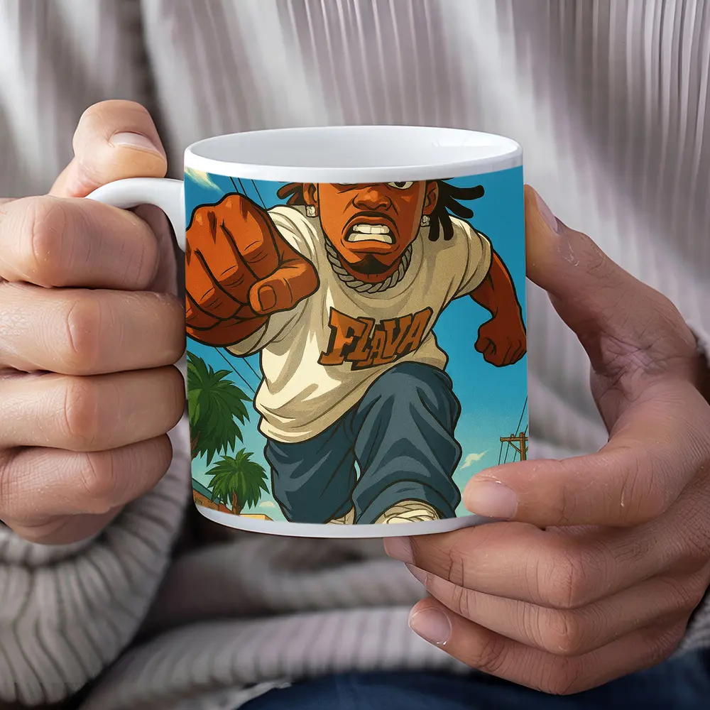 Anime Hip Hop Fighter Running City Street – Mugs