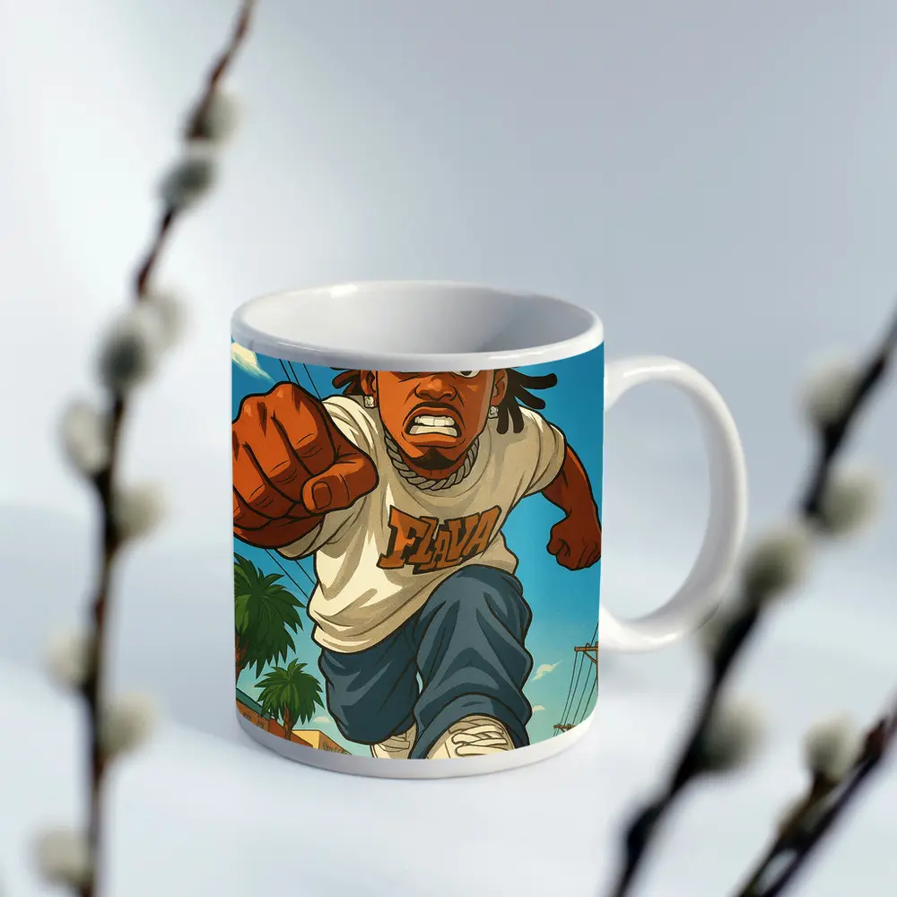 Anime Hip Hop Fighter Running City Street – Mugs