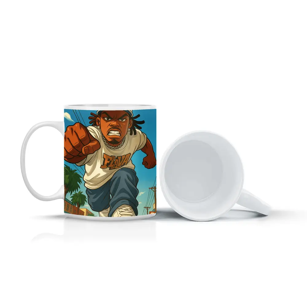 Anime Hip Hop Fighter Running City Street – Mugs