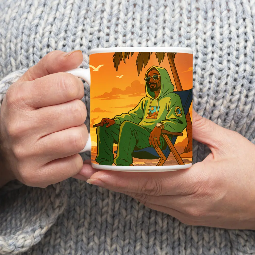 Relaxed Man Chilling Beach Sunset Cartoon – Mugs