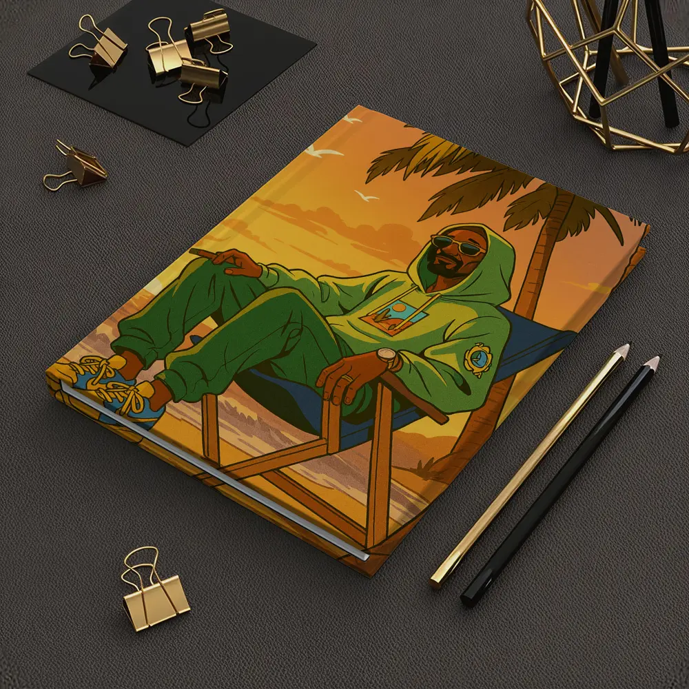 Relaxed Man Chilling Beach Sunset Cartoon – Notebooks