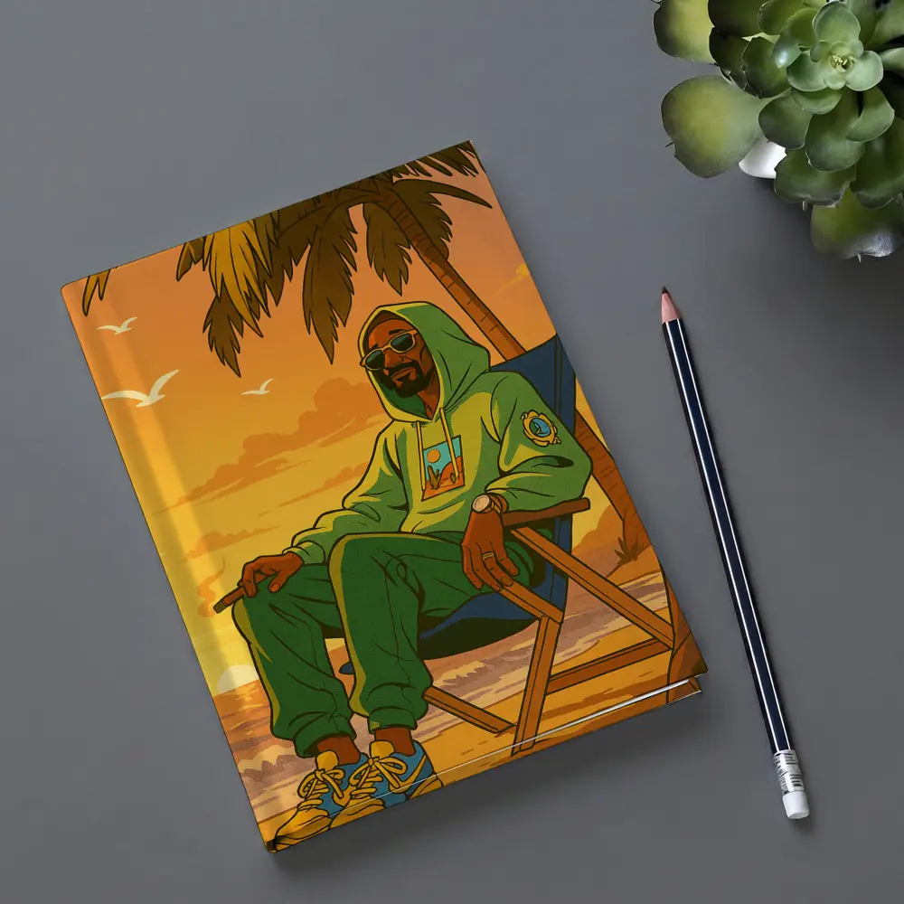 Relaxed Man Chilling Beach Sunset Cartoon – Notebooks