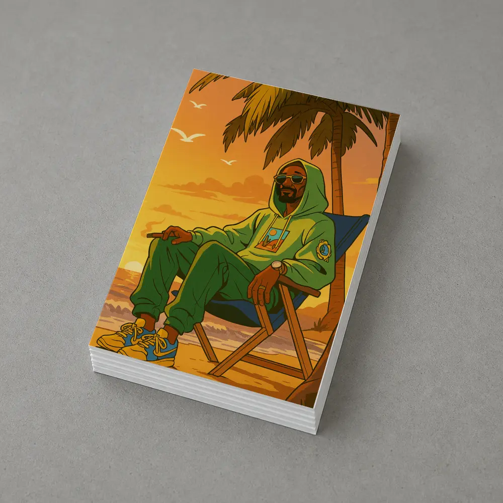 Relaxed Man Chilling Beach Sunset Cartoon – Postcards