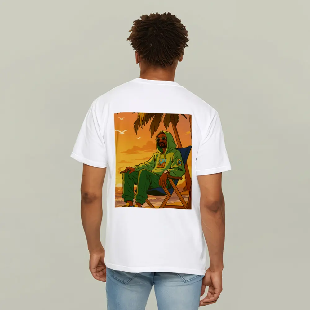 Relaxed Man Chilling Beach Sunset Cartoon – T-Shirts