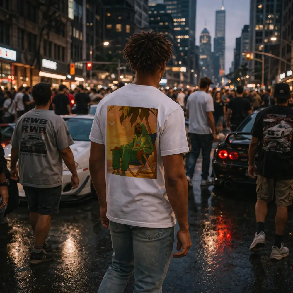 Relaxed Man Chilling Beach Sunset Cartoon – T-Shirts