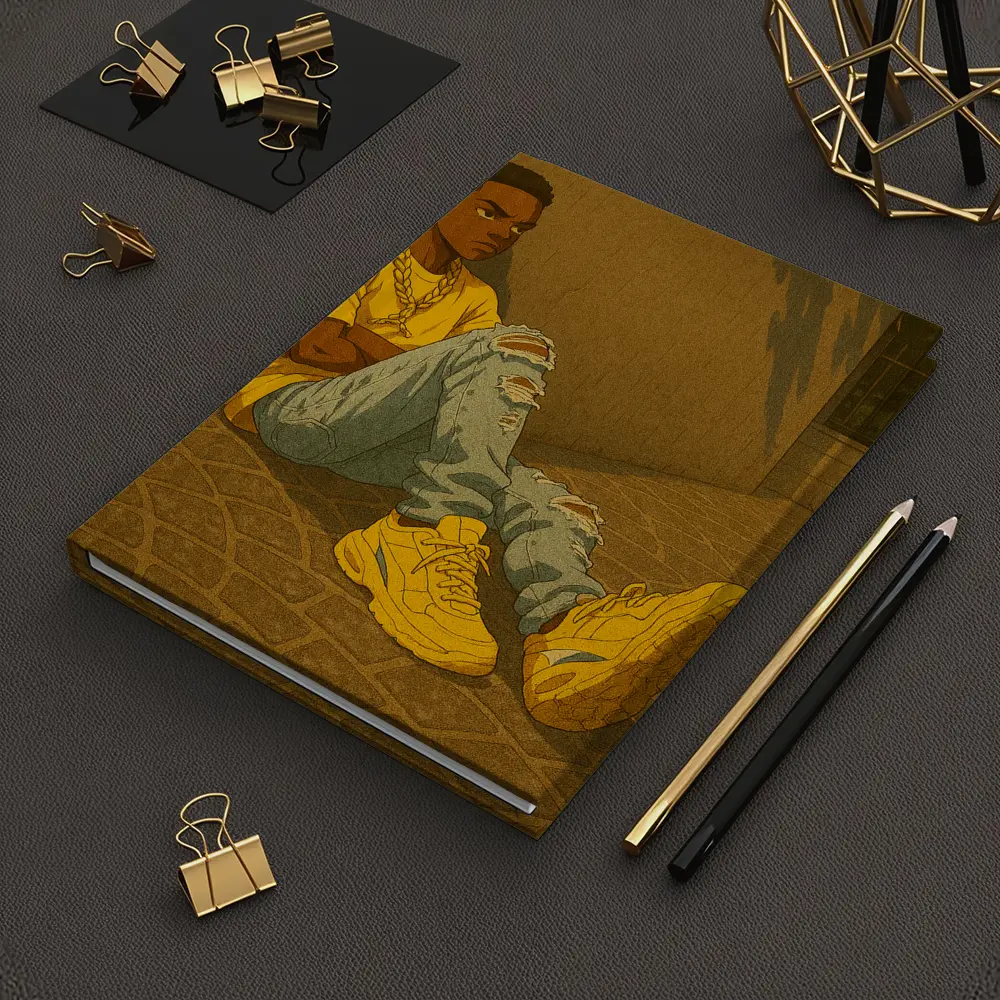 Anime Boy Sitting Against Urban Wall – Notebooks
