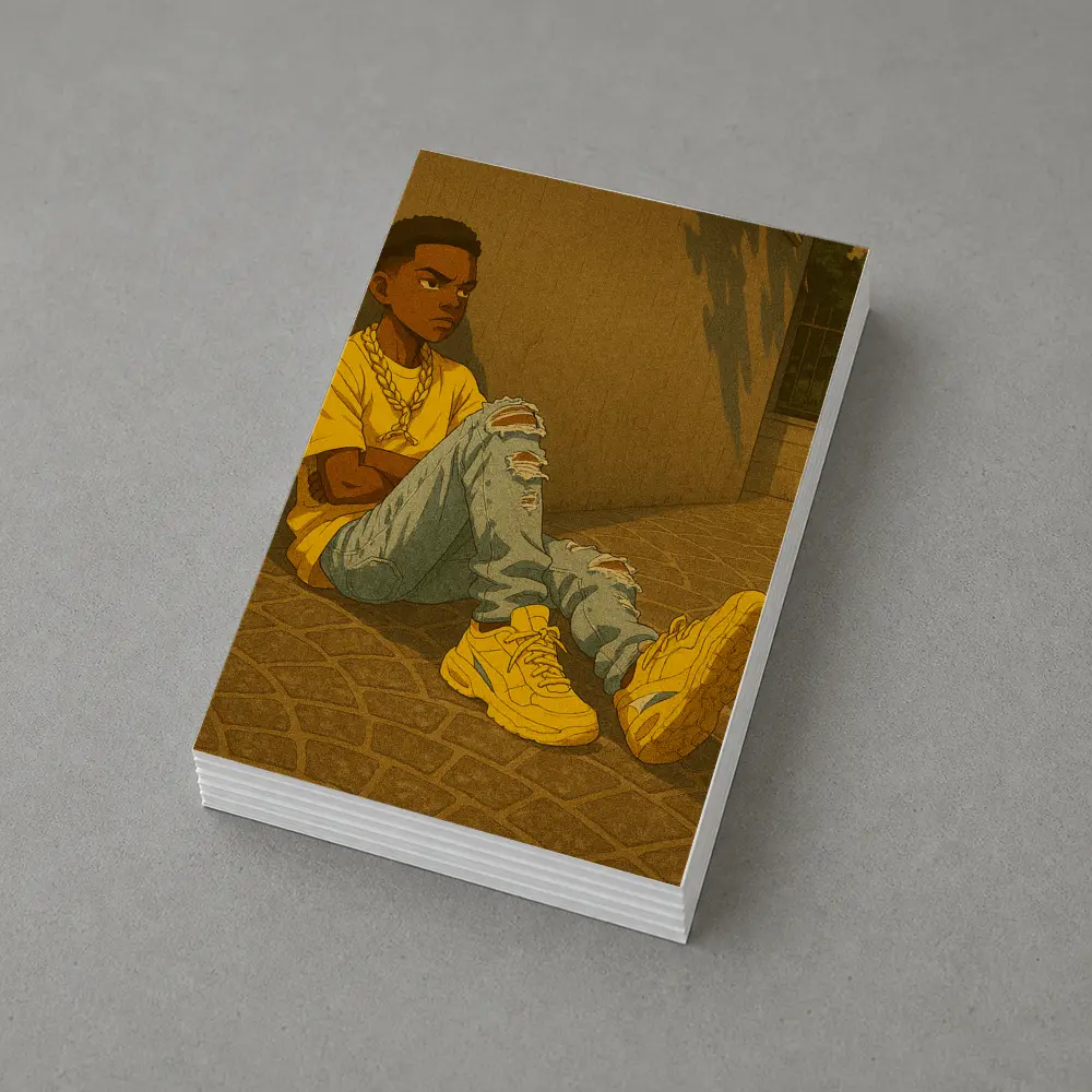 Anime Boy Sitting Against Urban Wall – Postcards