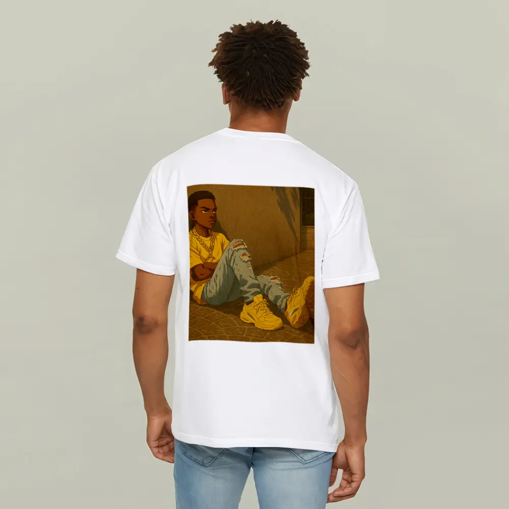 Anime Boy Sitting Against Urban Wall – T-Shirts