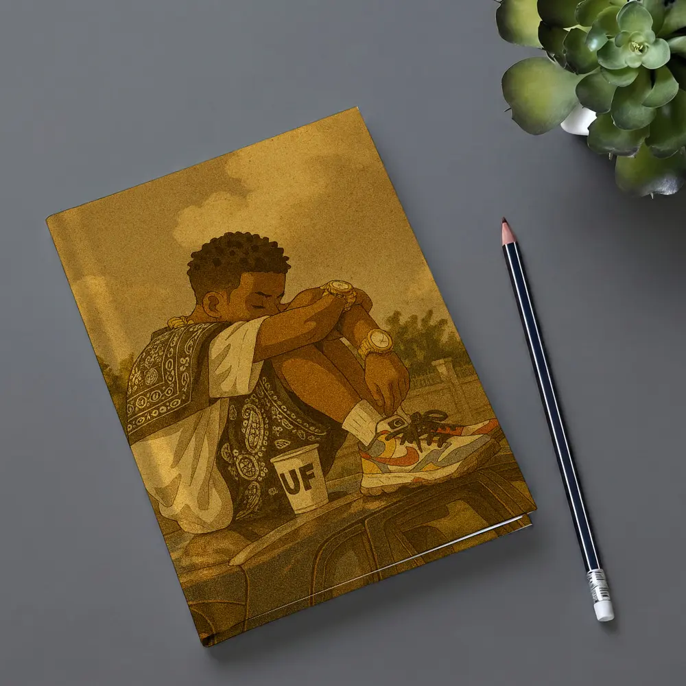 Young Man Sitting On Car Rooftop Illustration – Notebooks