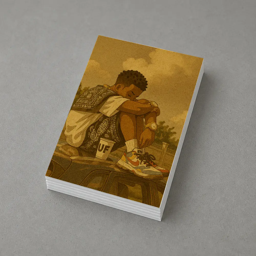 Young Man Sitting On Car Rooftop Illustration – Postcards