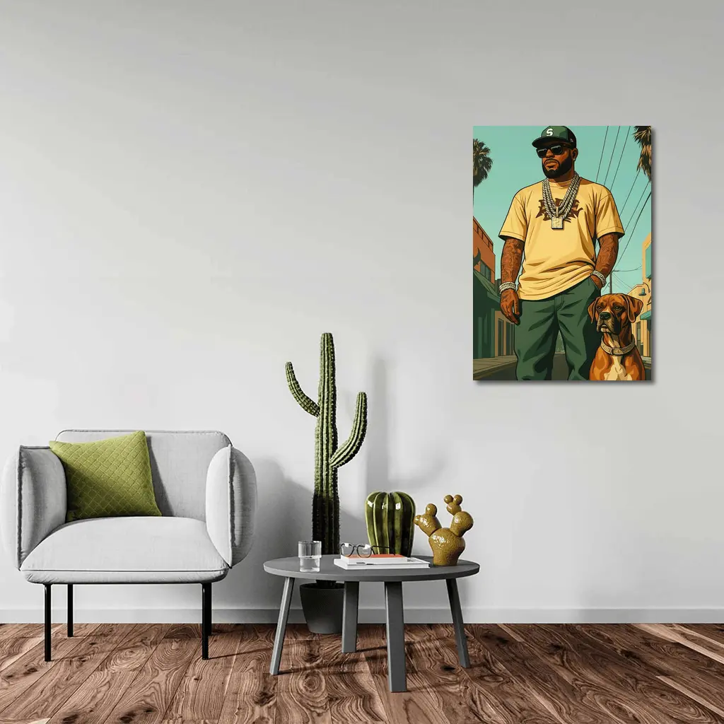 Tattooed Man Boxer Dog Urban Street – Wall Art