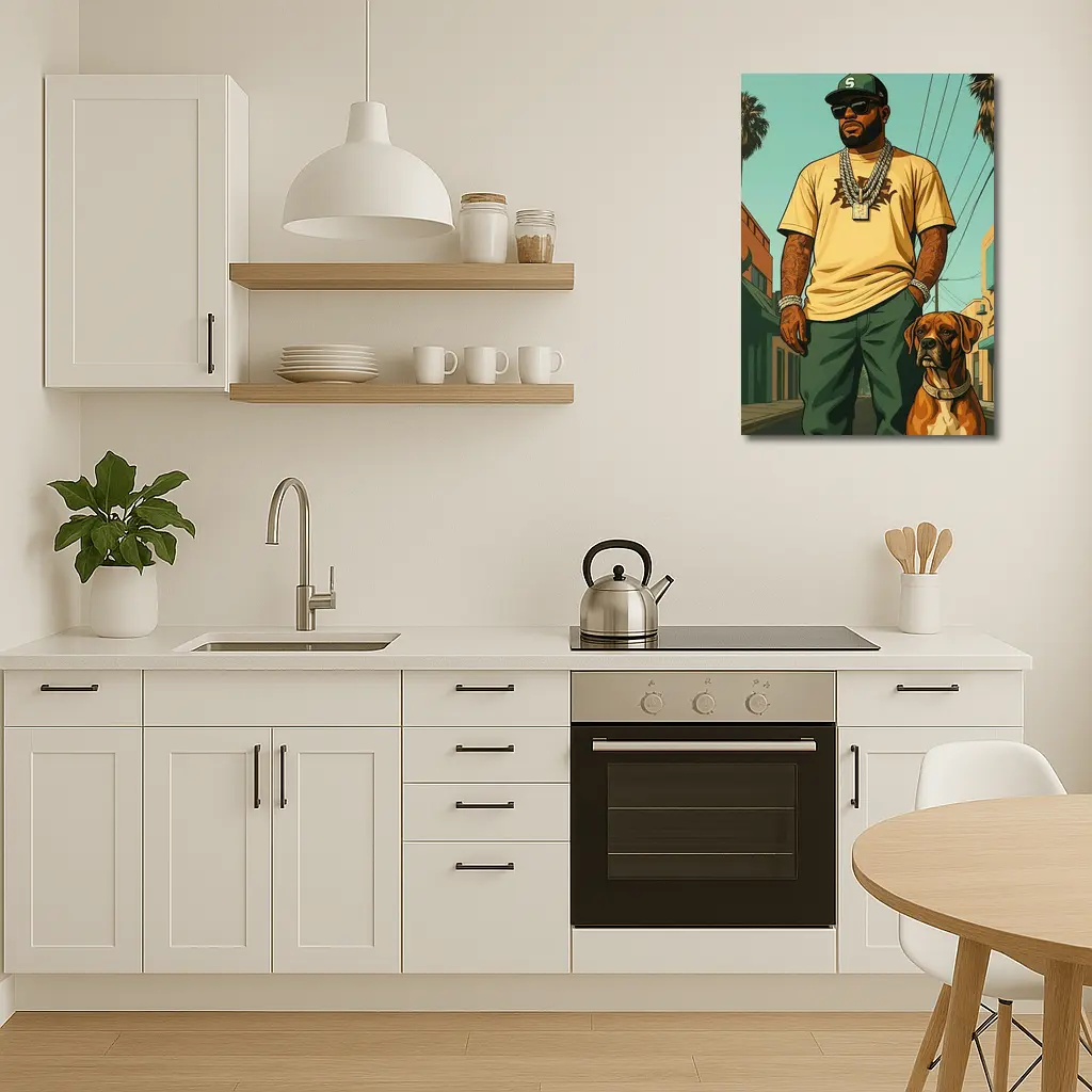 Tattooed Man Boxer Dog Urban Street – Wall Art