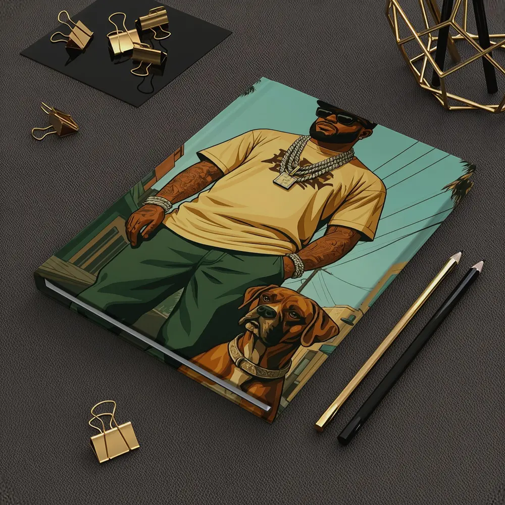 Tattooed Man Boxer Dog Urban Street – Notebooks