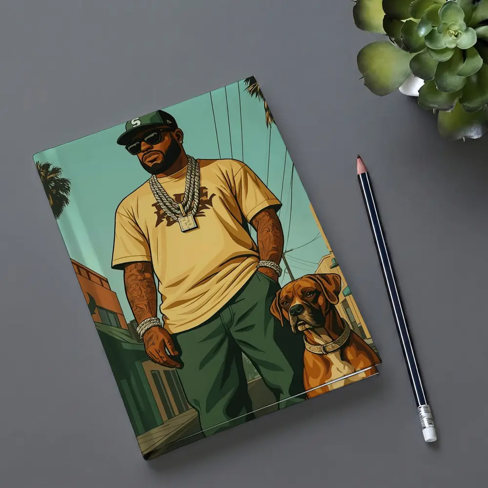 Tattooed Man Boxer Dog Urban Street – Notebooks