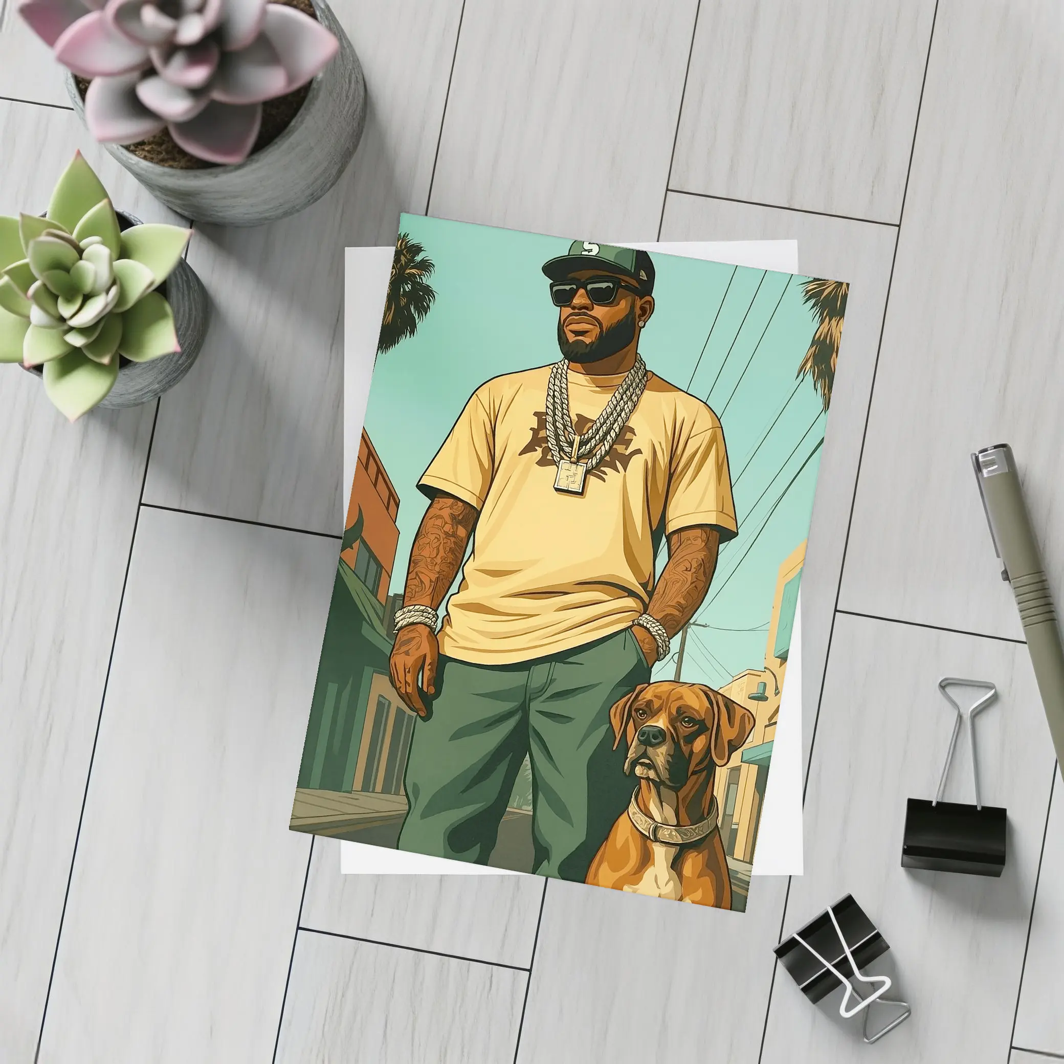 Tattooed Man Boxer Dog Urban Street – Postcards