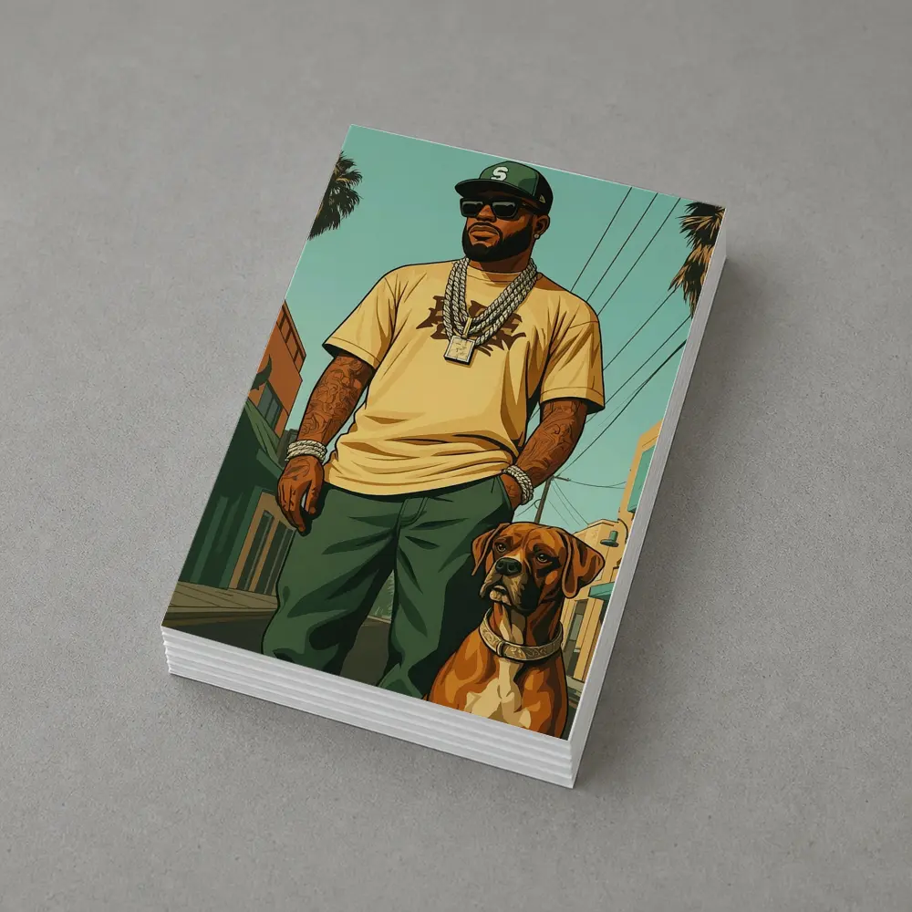 Tattooed Man Boxer Dog Urban Street – Postcards