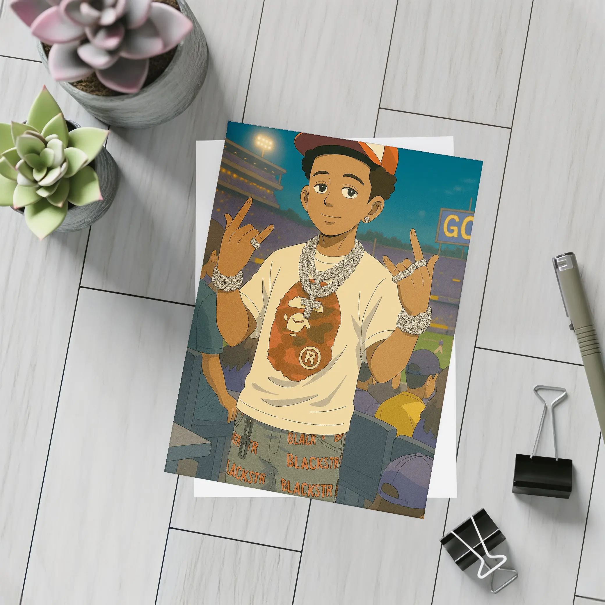Anime Boy Streetwear Style Baseball Stadium – Postcards