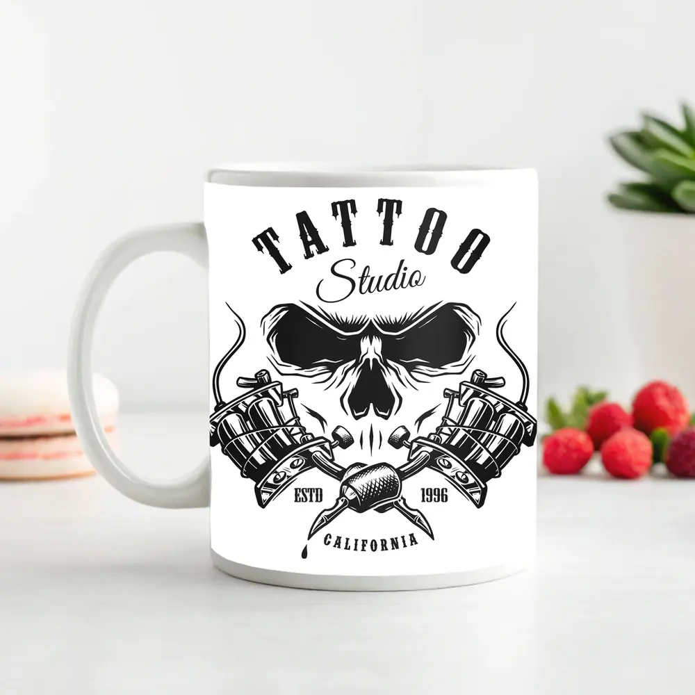 Tattoo Studio Skull Crossed Machines California – Mugs