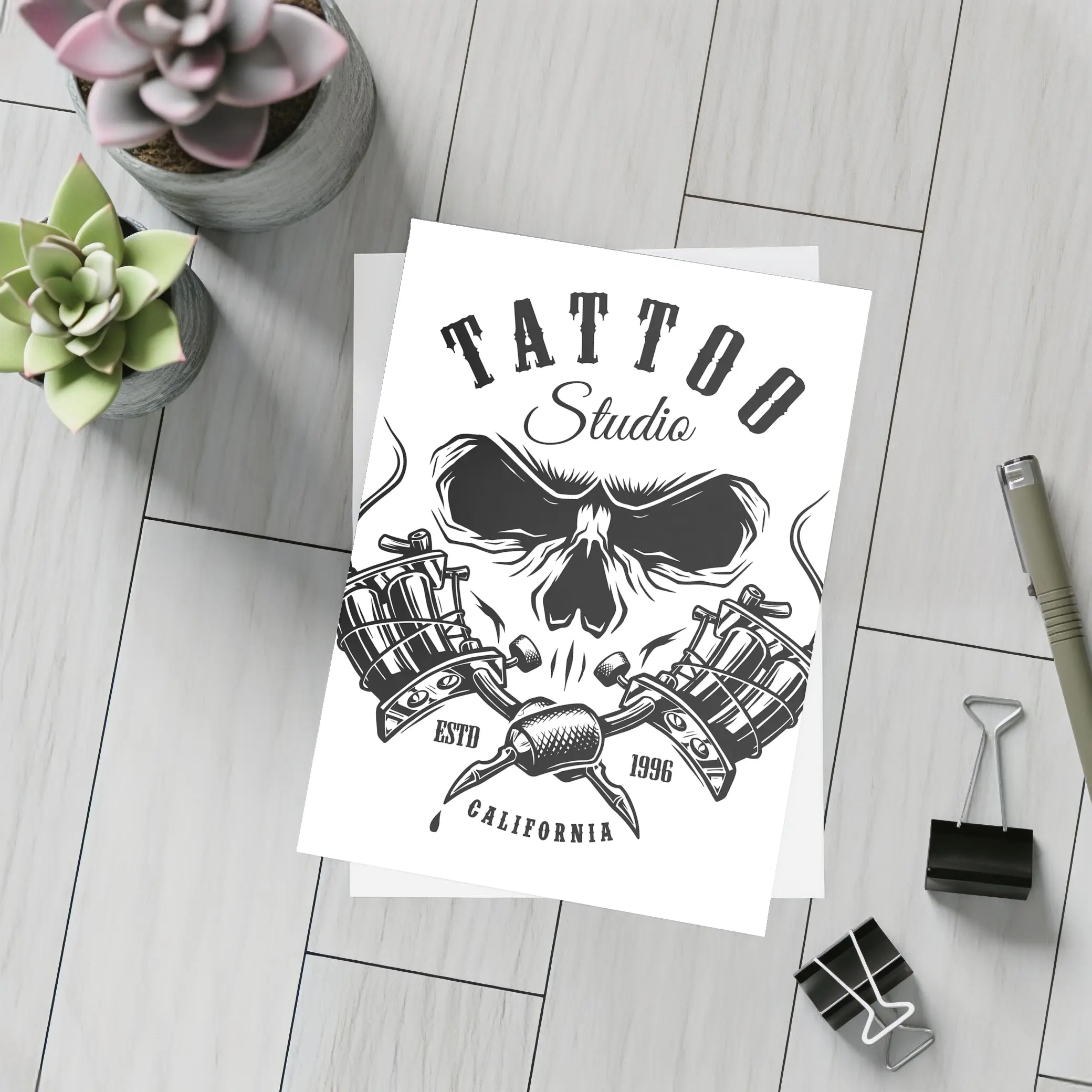 Tattoo Studio Skull Crossed Machines California – Postcards