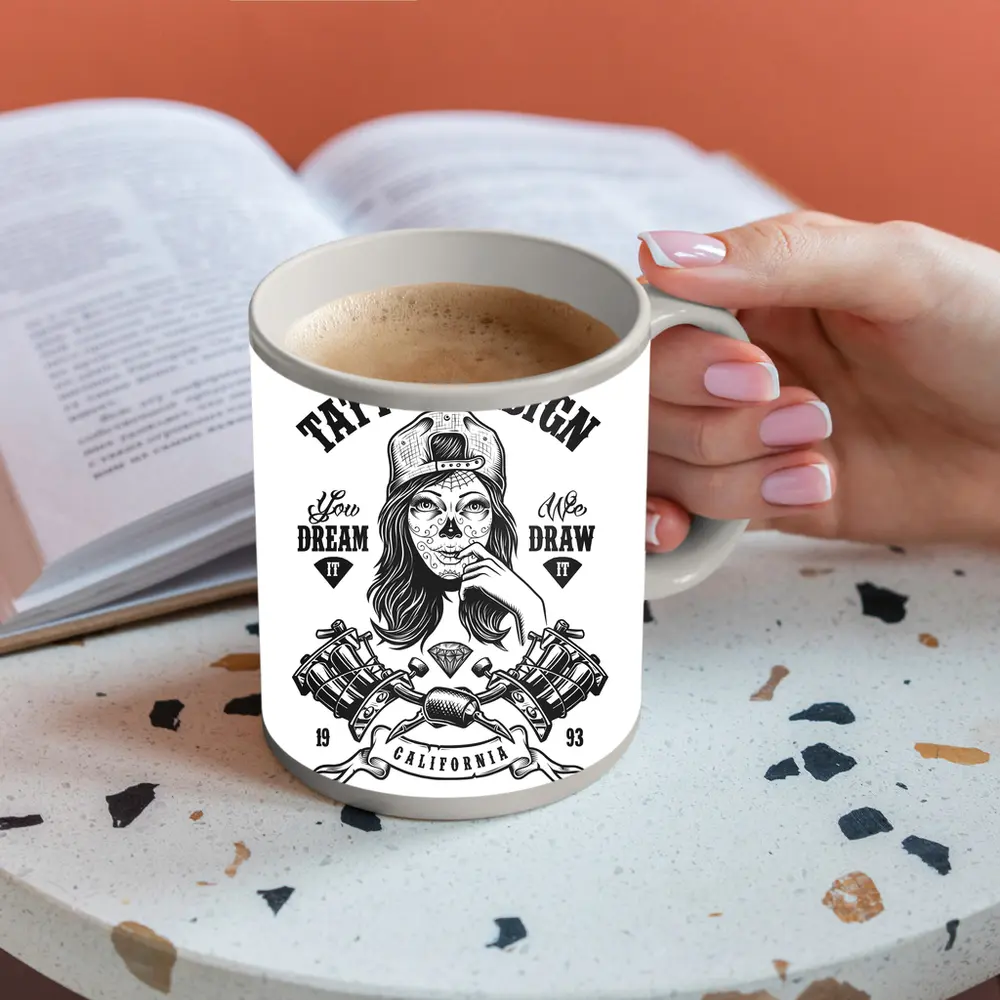 Custom Tattoo Design Sugar Skull Girl California – Mugs