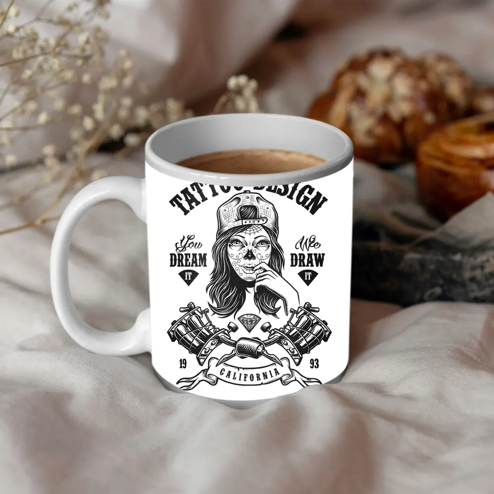 Custom Tattoo Design Sugar Skull Girl California – Mugs