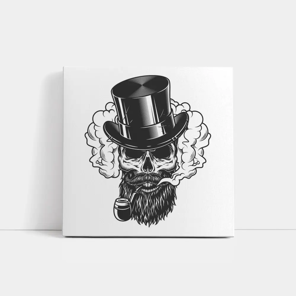 Bearded Skull Top Hat Smoke Clouds – Wall Art
