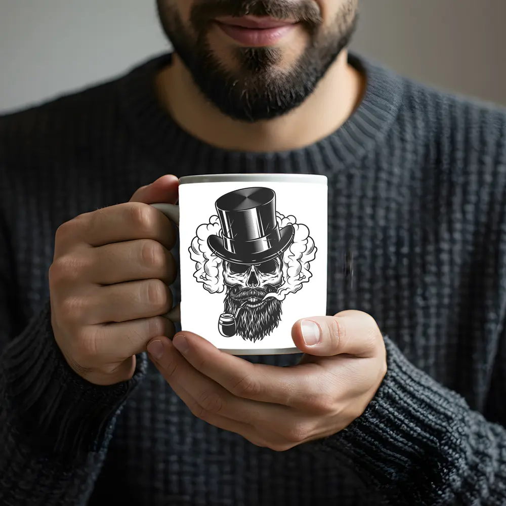 Bearded Skull Top Hat Smoke Clouds – Mugs