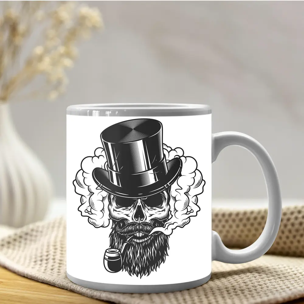 Bearded Skull Top Hat Smoke Clouds – Mugs