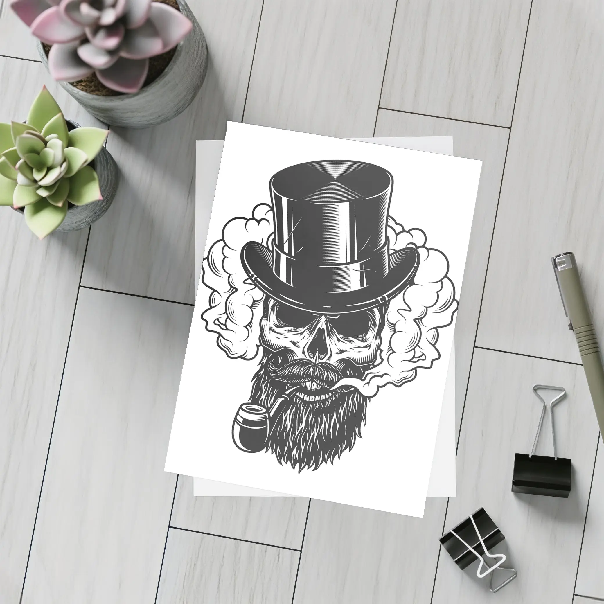 Bearded Skull Top Hat Smoke Clouds – Postcards