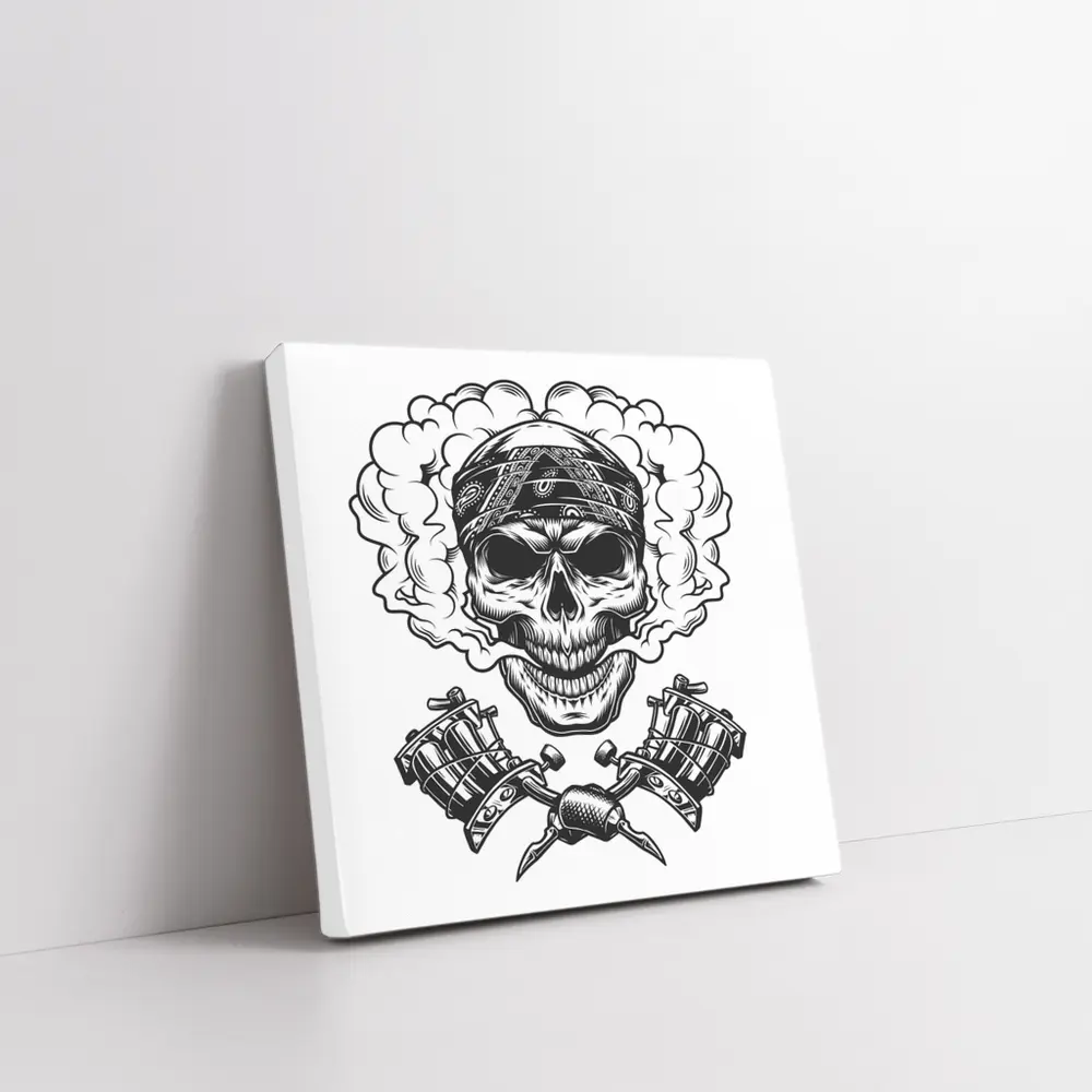 Skull Bandana Crossed Tattoo Machines Smoke – Wall Art