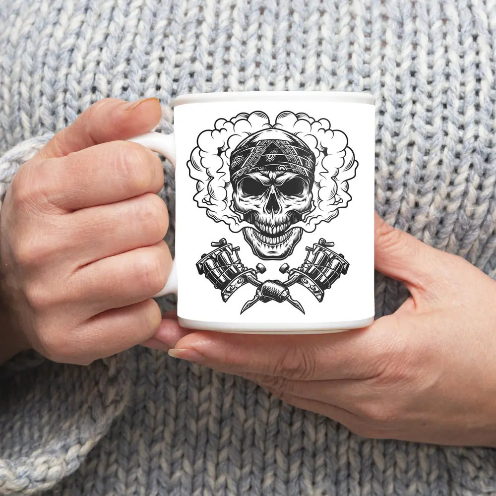 Skull Bandana Crossed Tattoo Machines Smoke – Mugs