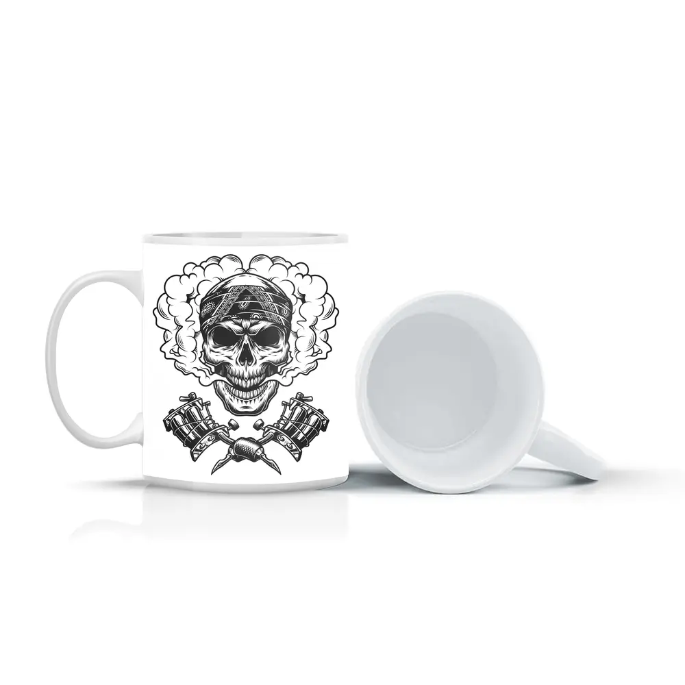 Skull Bandana Crossed Tattoo Machines Smoke – Mugs